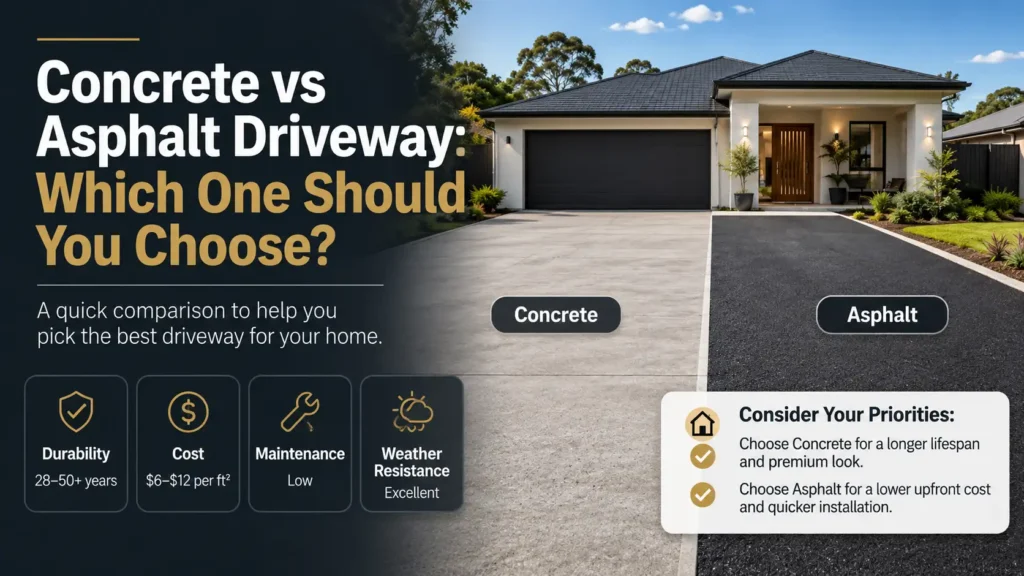 asphalt vs concrete driveway illustration